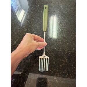 Vintage Foley 6-Tine Pastry Fork Stainless w/avocado Green Handle 11" Baking